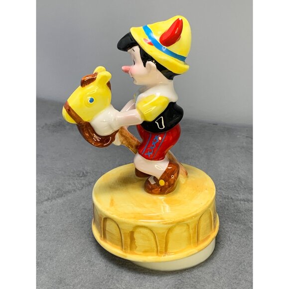 Vintage Schmid Pinocchio Ceramic Music Box Figurine with Rocking Horse - Picture 3 of 9